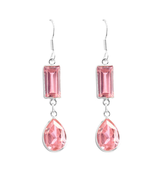 Pink Zircon Earrings 925 Sterling Silver Handmade Faceted Gemstone Dangle Earrings Jewelry