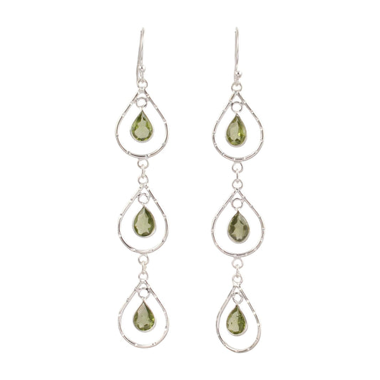 Trio Dangle Peridot Earring Handmade 925 Sterling Silver Natural Faceted Gemstone Earrings