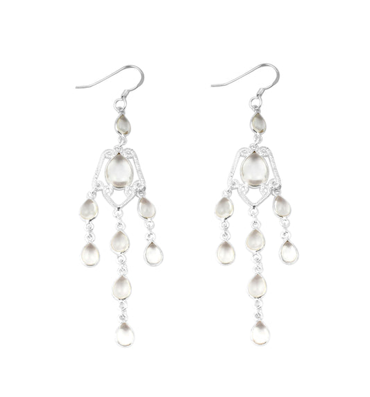 Crystal Quartz Chandelier Earrings Handmade 925 Sterling Silver Long Drop Ethnic Wear Jewelry