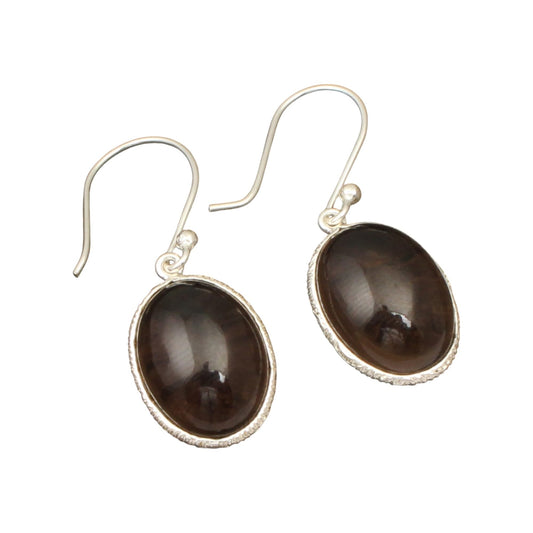 Smoky Quartz Earrings Handmade 925 Sterling Silver Oval Shape Gemstone Dangle Designer Bezel Setting Earrings
