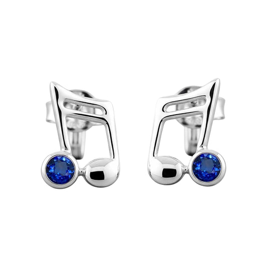 Music Note Gemstone Earrings Handcrafted 925 Sterling Silver Music Charm Stud Earrings (1, Sterling Silver, Blue Sapphire)