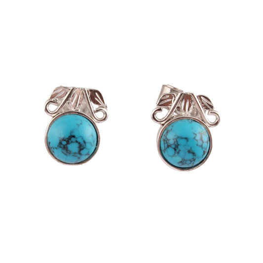 Turquoise Stud Earrings Handmade Designer 925 Sterling Silver Round Shape Gemstone Jewelry