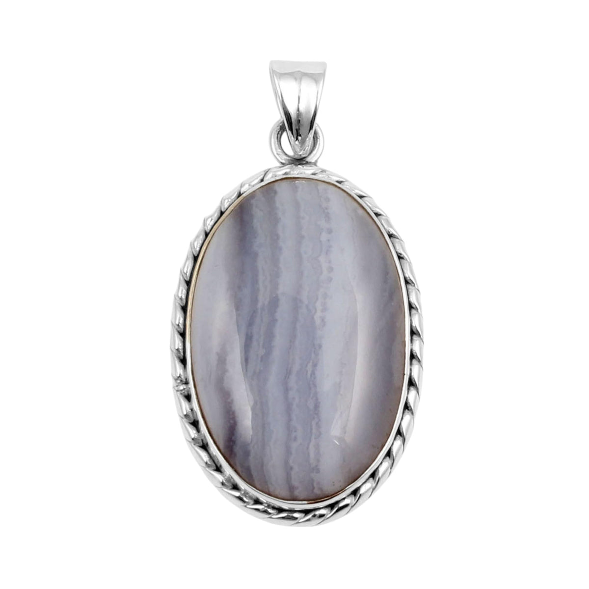 Natural Blue Lace Agate Pendant Twisted Wire Designer 925 Sterling Silver Handmade Gemstone Jewelry Birthday Gift For Her