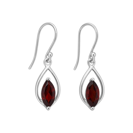 Marquise Garnet Earrings Prong Setting 925 Sterling Silver Dainty Red Earrings Garnet Dangle and Drop January Birthstone