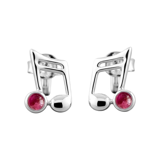 Music Note Gemstone Earrings Handcrafted 925 Sterling Silver Music Charm Stud Earrings (1, Sterling Silver, Tourmaline)