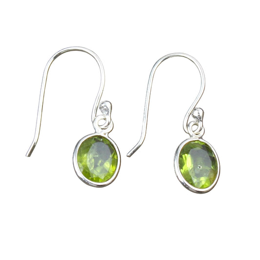 Oval Shape Natural Gemstone Earrings Handmade Lightweight 925 Sterling Silver Bezel Setting Ear Wear Jewelry (1, Sterling Silver, Peridot)