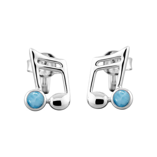 Music Note Gemstone Earrings Handcrafted 925 Sterling Silver Music Charm Stud Earrings (1, Sterling Silver, Larimar)