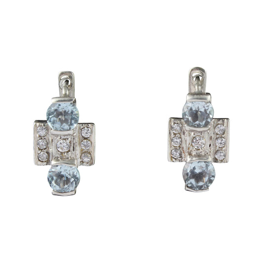 Blue Topaz Earrings with CZ Studded Handmade 925 Silver Jewelry Natural Gemstone Gifts