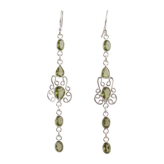 Long Dangle Peridot Earrings 925 Sterling Silver Handmade Faceted Natural Gemstone Earring