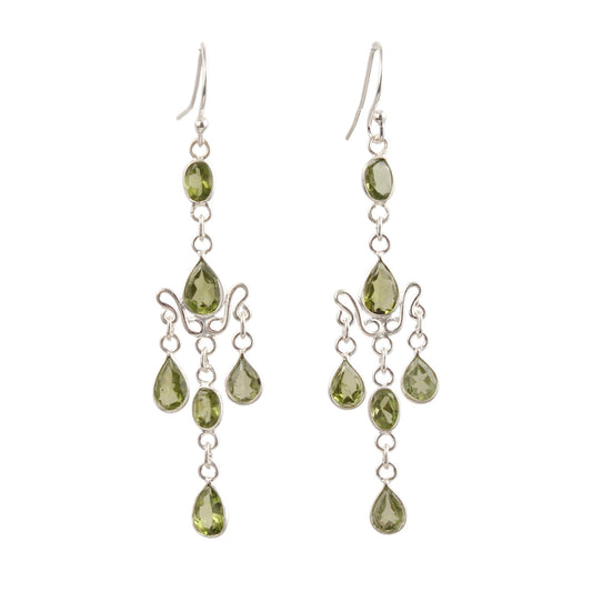 Statement Long Dangle Peridot Earrings Handmade 925 Sterling Silver Jewelry August Birthstone Earrings