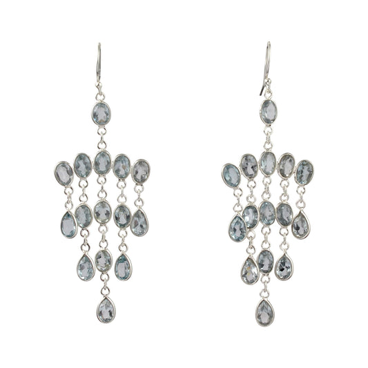 Natural Multi Blue Topaz Earrings Handmade Chandeliers 925 Sterling Silver Faceted Gemstone Earrings For Women Girls