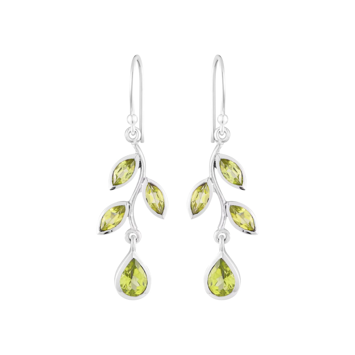 Leaf Peridot Earrings Natural Green Peridot August Birthstone 925 Sterling Silver Unique Leaves Marquise Earrings Dangle Drop Earring