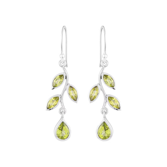 Leaf Peridot Earrings Natural Green Peridot August Birthstone 925 Sterling Silver Unique Leaves Marquise Earrings Dangle Drop Earring