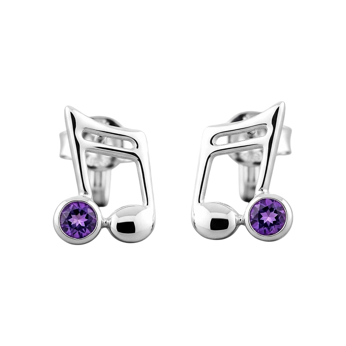 Amethyst Music Note Earrings Handmade 925 Sterling Silver February Birthstone Music Charm Stud Earrings