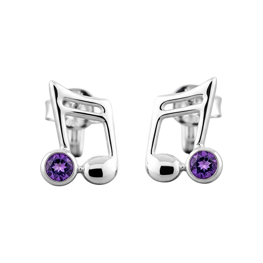 Amethyst Music Note Earrings Handmade 925 Sterling Silver February Birthstone Music Charm Stud Earrings