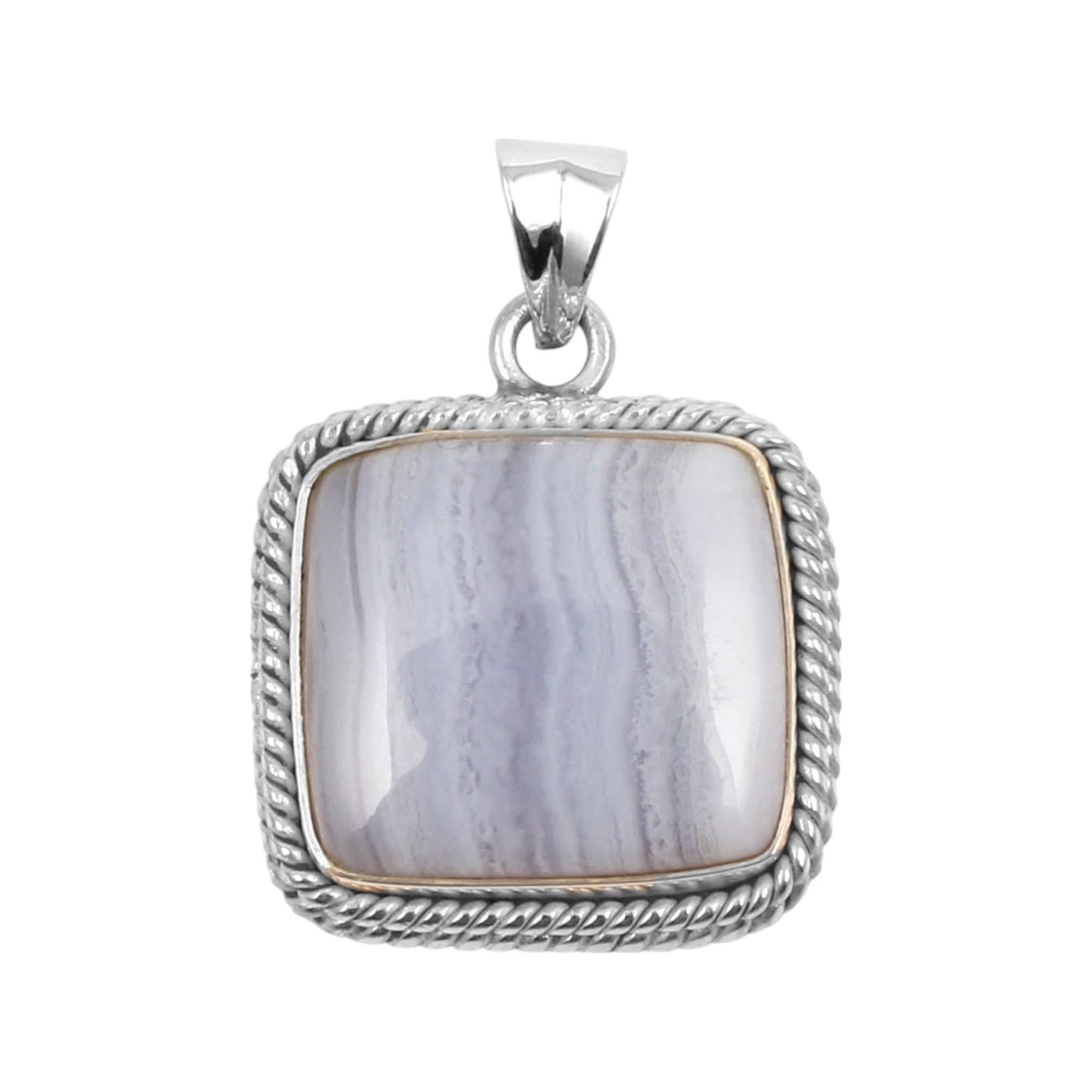 Designer Twisted Wire Gemstone Pendant Natural Blue Lace Agate 925 Sterling Silver Pendant