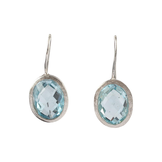 Checker Cut Blue Topaz Earrings Handmade Textured 925 Sterling Silver Natural December Birthstone Jewelry