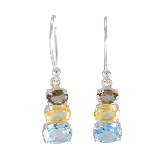 Multi Stone Dangle Earring Multicolor Handmade 925 Sterling Silver Prong Setting Earrings