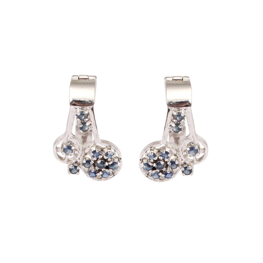 Blue Sapphire Floral Earrings with 925 Sterling Silver Prong Setting Studded Earring with Latch Back Lock