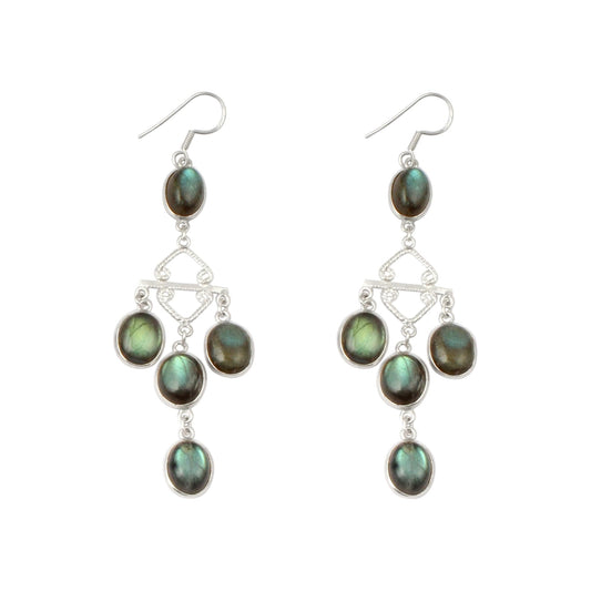 Natural Labradorite Earrings Handmade Dangle 925 Sterling Silver Multistone Bezel French Ear Wire Earrings