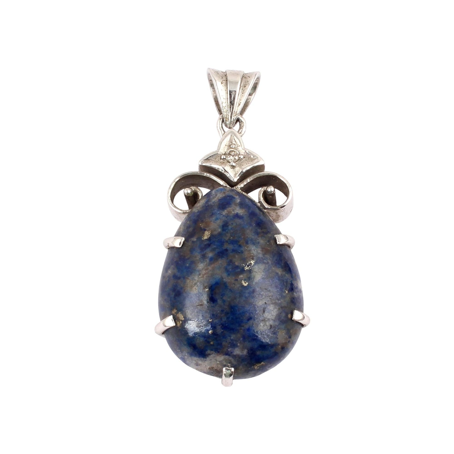 Lapis Lazuli Pendant with Diamond Handmade Prong Setting 925 Sterling Silver Loose Gemstone Pendant