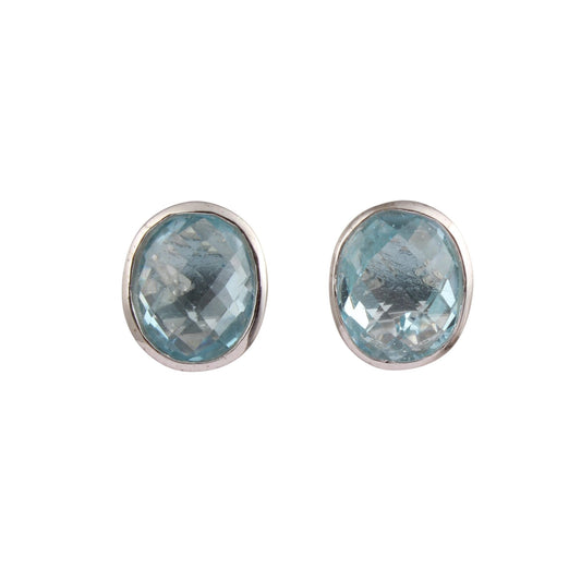 Checker Cut Blue Topaz Stud Earrings 925 Sterling Silver November Birthstone Jewelry Tiny Handmade Jewelry Birthday Gift for Her