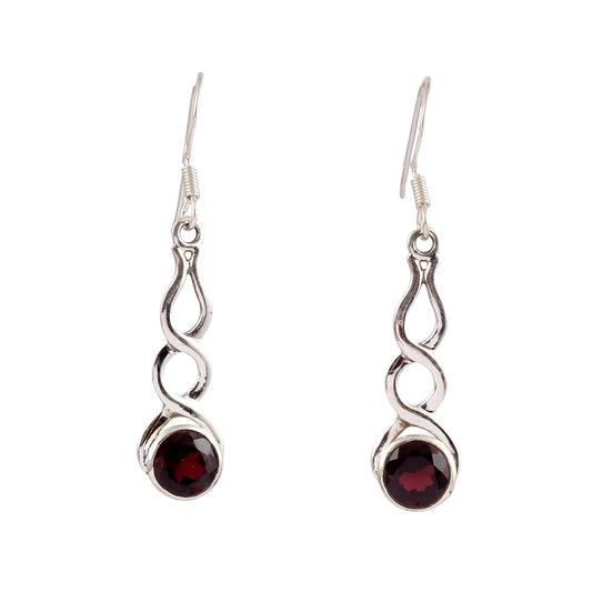 Red Garnet Dangle Earrings Handmade 925 Sterling Silver Faceted Round Gemstone French Ear Wire Earrings