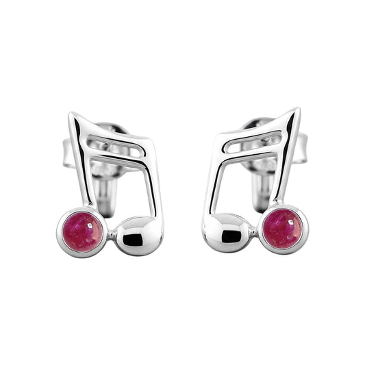 Music Note Gemstone Earrings Handcrafted 925 Sterling Silver Music Charm Stud Earrings (1, Sterling Silver, Ruby)