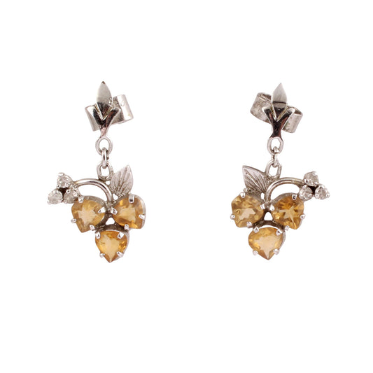 Floral Citrine CZ Studded Earrings Handmade 925 Sterling Silver Natural Faceted Gemstone Prong Set Earrings