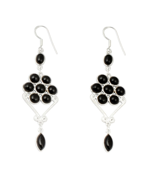 Chandelier Natural Black Onyx Earrings in 925 Sterling Silver Handmade Bezel Multi Gemstone Dangle Earrings Jewelry