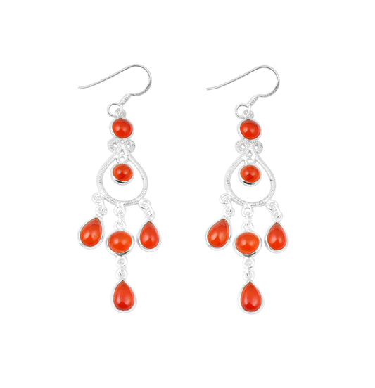 Long Dangle Carnelian Earrings 925 Sterling Silver Handmade Jewelry Bohemian Earrings Gifts For Women