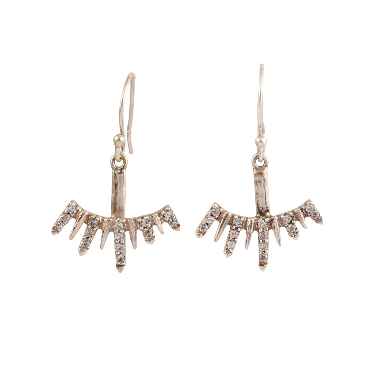 Cubic Zirconia Studded Modern Geometric Drop Earrings Handmade 925 Sterling Silver Dangle Earrings