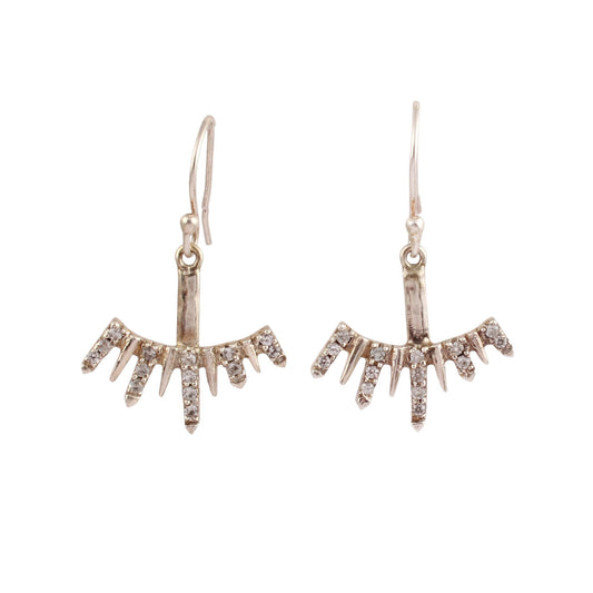 Cubic Zirconia Studded Modern Geometric Drop Earrings Handmade 925 Sterling Silver Dangle Earrings