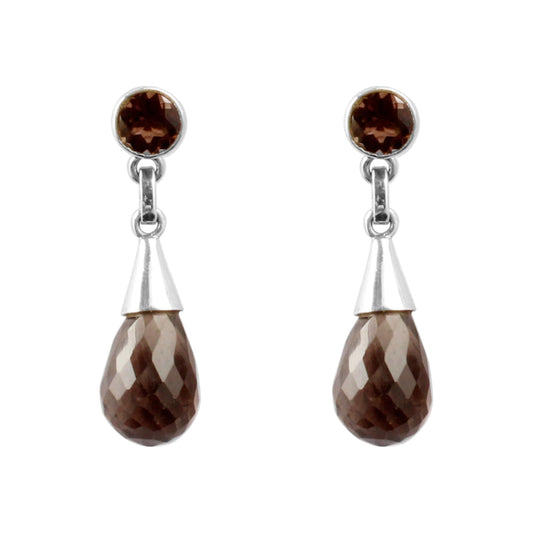 Smoky Quartz Dangle Earrings 925 Sterling Silver Handmade Brown Drop Gemstone Earrings