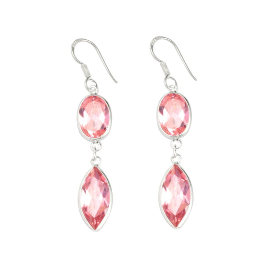 Pink Zirconia Earrings in 925 Sterling Silver Handmade Faceted Gemstone Earrings Birthstone Jewelry