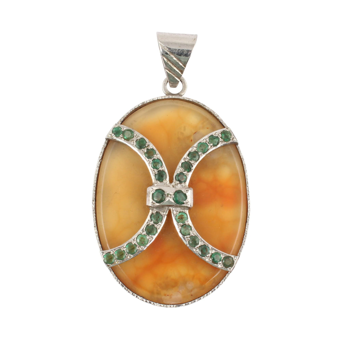 Botswana Agate Pendant with Emerald Studded Handmade 925 Sterling Silver Loose Natural Gemstone Pendant