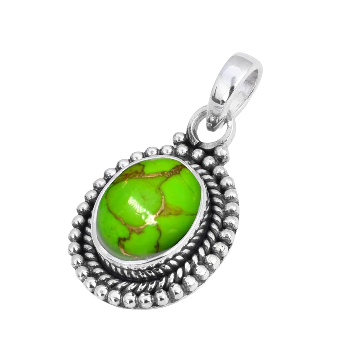 Green Copper Turquoise Pendant 925 Sterling Silver Handmade Oval Gemstone Pendant for Women Designer Healing Jewellery Christmas Gift for Her, Wife, Mum, Sister