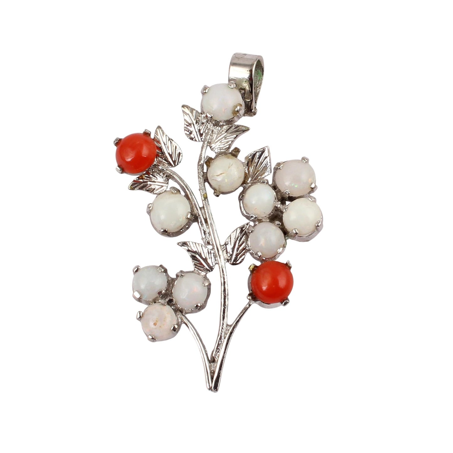 Australian Opal & Carnelian Tree Pendant Handmade 925 Sterling Silver Prong Setting Unique Artisan Jewelry