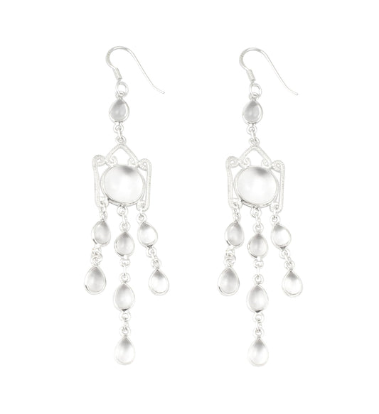 Crystal Quartz Chandelier Earrings Handmade 925 Sterling Silver Long Drops Ethnic Wear Earrings Jewelry