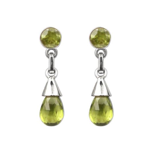 Natural Peridot Dangle Earrings 925 Sterling Silver Handmade Lightweight Green Gemstone Earrings