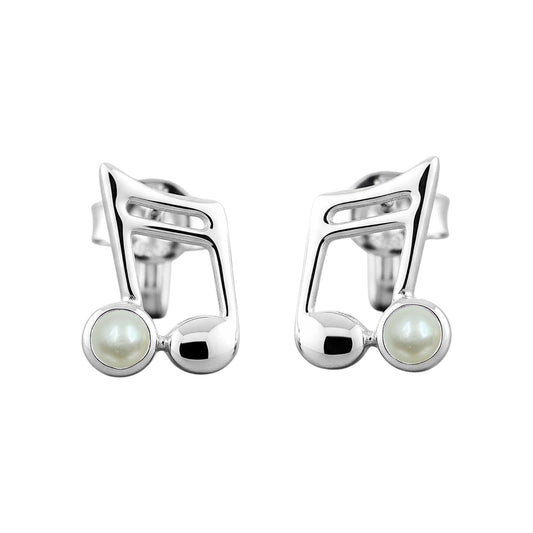 Music Note Gemstone Earrings Handcrafted 925 Sterling Silver Music Charm Stud Earrings (1, Sterling Silver, Pearl)