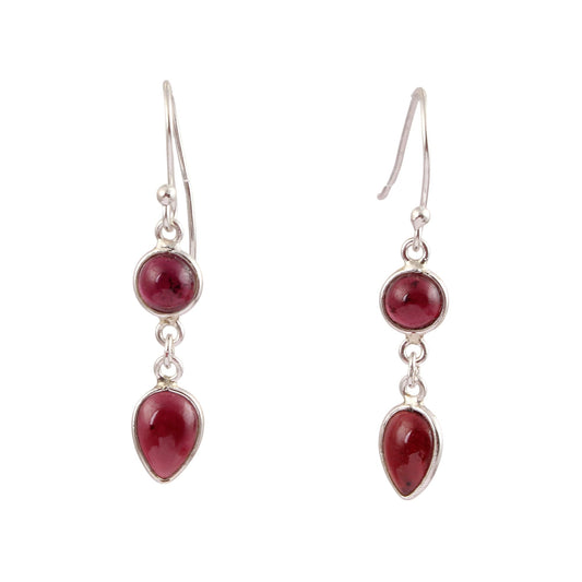 Natural Red Garnet Dangle Earrings Handmade 925 Sterling Silver Bezel Setting Earrings Jewelry