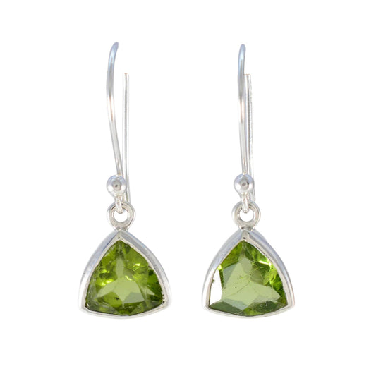 Trillion Peridot Dangle Earrings Handmade 925 Sterling Silver Green Gemstone Earring