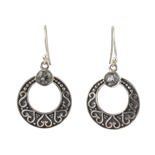 Round Blue Topaz Earrings Handmade Traditional Bohemian Natural Gemstone 925 Sterling Silver Designer Earrings