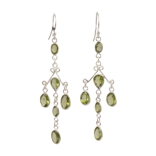 Long Peridot Earring 925 Sterling Silver Handmade Bezel Set August Birthstone Earrings Gift For Her