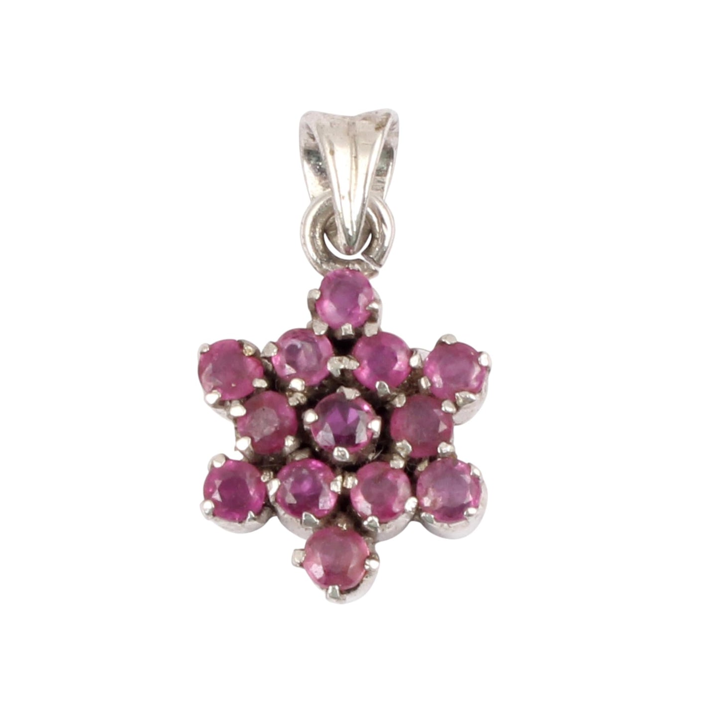 Floral Natural Ruby Pendant Handmade Prong Setting 925 Sterling Silver Round Ruby Jewelry Minimalist Jewelry