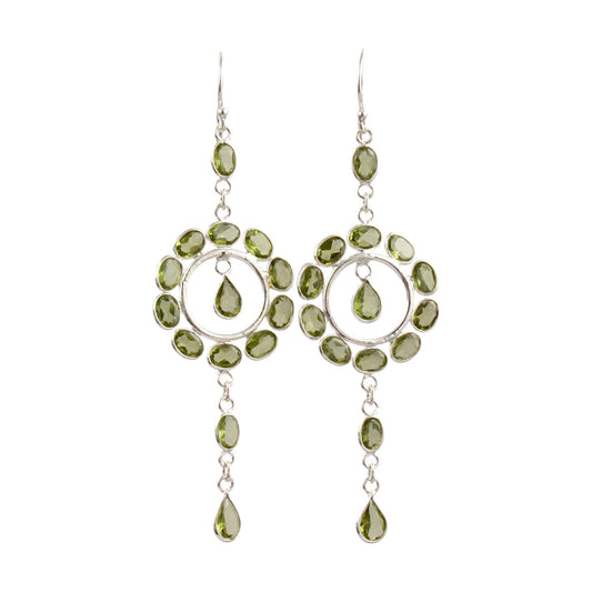 Long Dangle Natural Peridot Earring 925 Sterling Silver Handmade Bezel Set August Birthstone Earrings