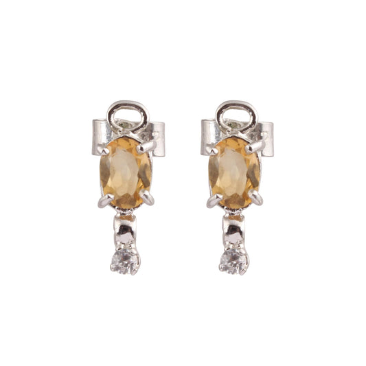 Citrine Stud Earrings with CZ 925 Sterling Silver November Birthstone Jewelry Prong Setting Handmade Jewelry