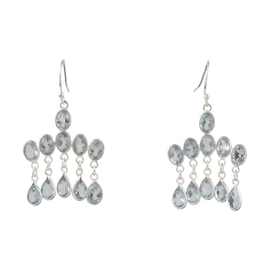 Dangle Natural Blue Topaz Earrings Handmade 925 Sterling Silver Faceted Gemstone Earrings For Women Girls