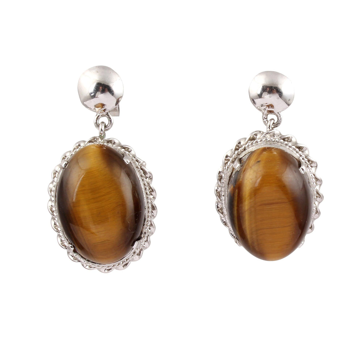Oval Tiger Eye Earrings Handmade 925 Sterling Silver Prong Setting Natural Gemstone Earrings